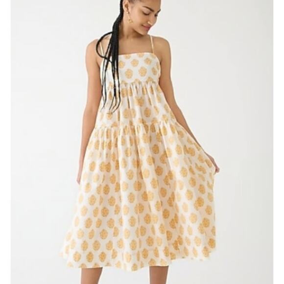 J. Crew Plus Floral Medallion Tie Back Sleeveless Poplin‎ Dress Yellow Size 16 - Picture 1 of 13